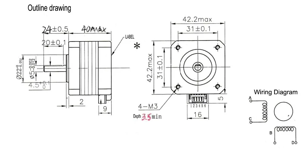 Dc 2.5v 1a Rb Step Motor 17hdc4023-24b Hybrid Synchronous Stepper Motor ...