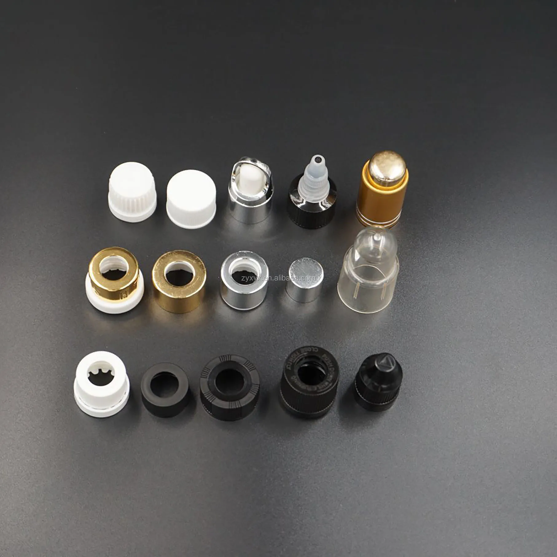 
Custom Aluminum Plastic Screw Childproof Dropper Bottle Cap of Perfume Sample Vial 
