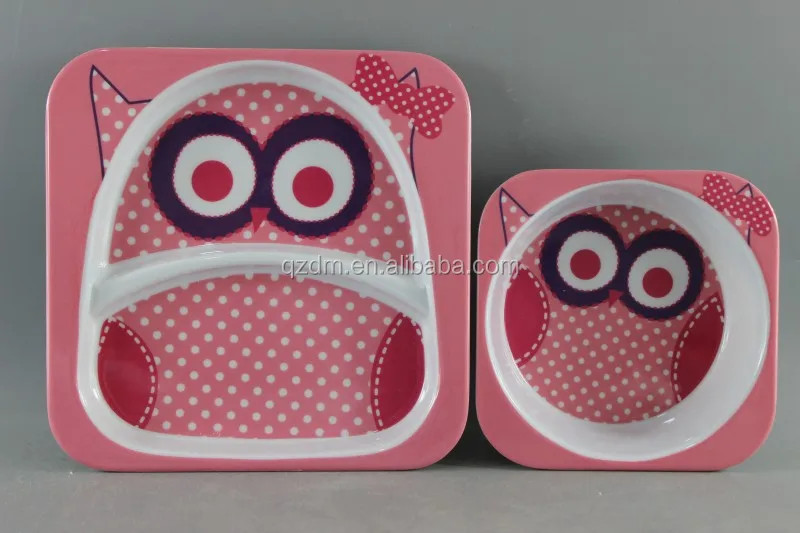 2PCS Square100% melamine kid's dinner set , Baby dinnerware