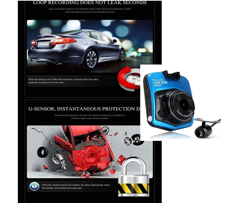 Dash Cam DVR Car Driving Recorder FHD 1080P, 6-Lane 170' Wide Angle Lens, WDR, Parking Monitor, Loop Recording, Motion Detection