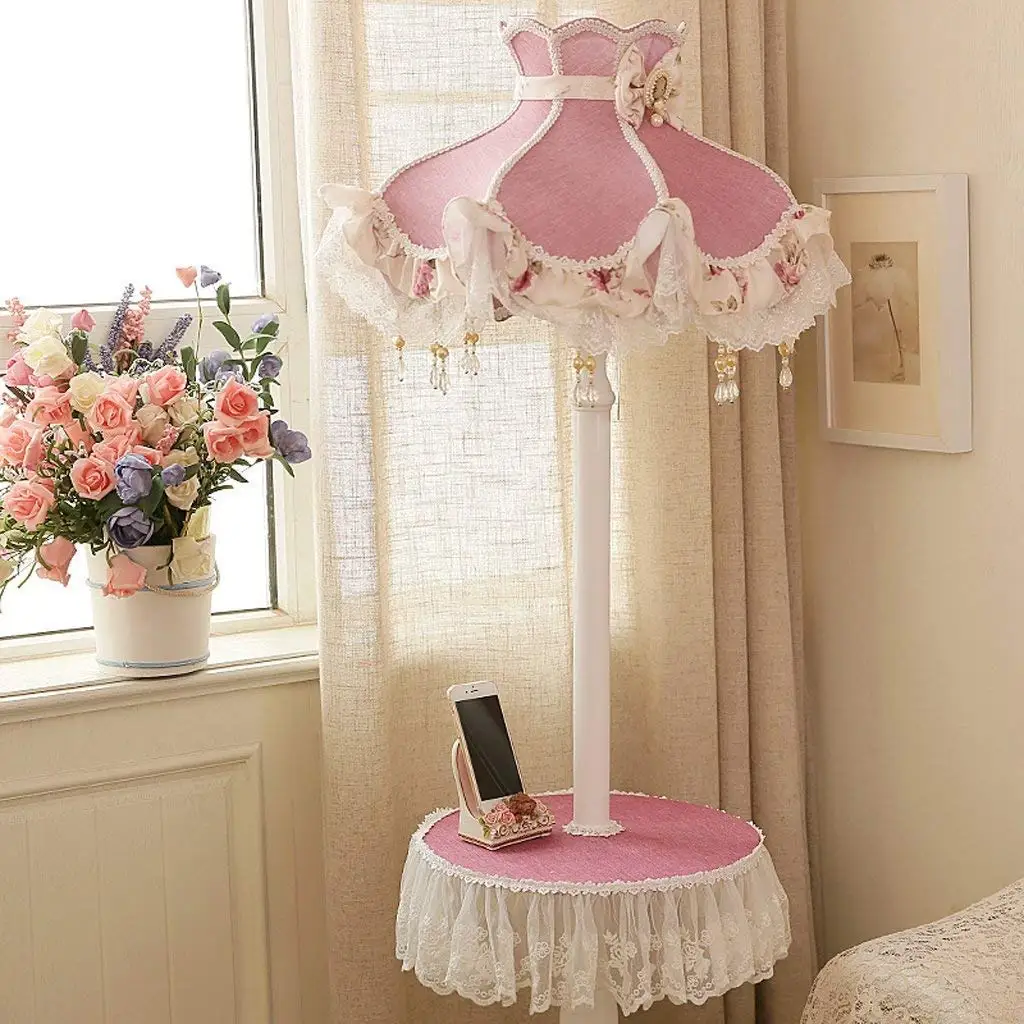 SED Floor Lamp-Led Floor Lamp Living Room Bedroom Bedside Lamp Creative Vertical Floor Lamp Pastoral Lace Table Lamp Shelf Foot Switch Floor Lamp Eye Protection Vertical Table Lamp