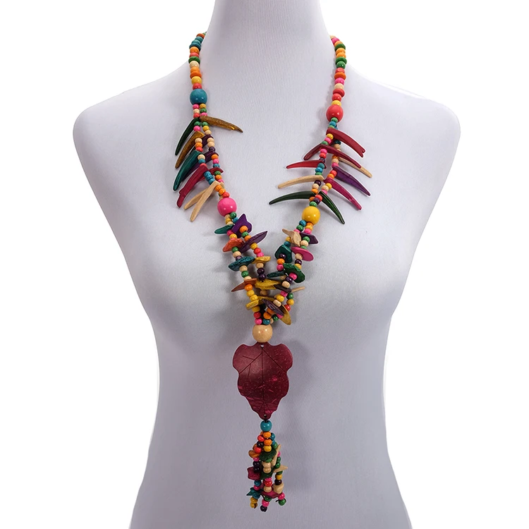 Wholesale Multi Color Coconut Shell Bohemian Necklace For Women Knit