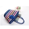 latest design striped straw tote bag flower straw handbag for women