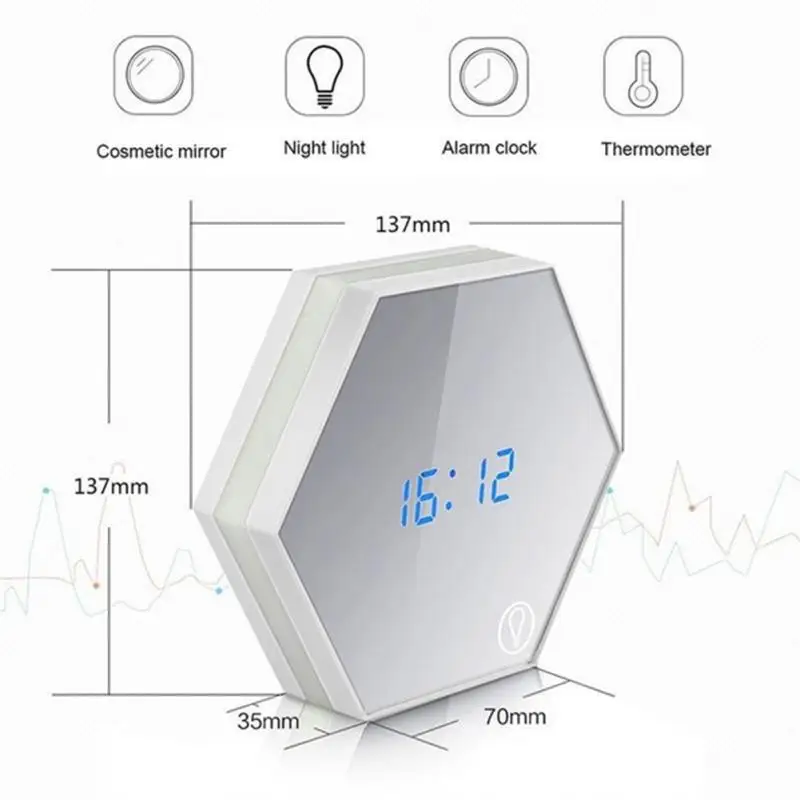 Multi function mirror electronic clock. Часы-лампа электронные: календарь, термометр.