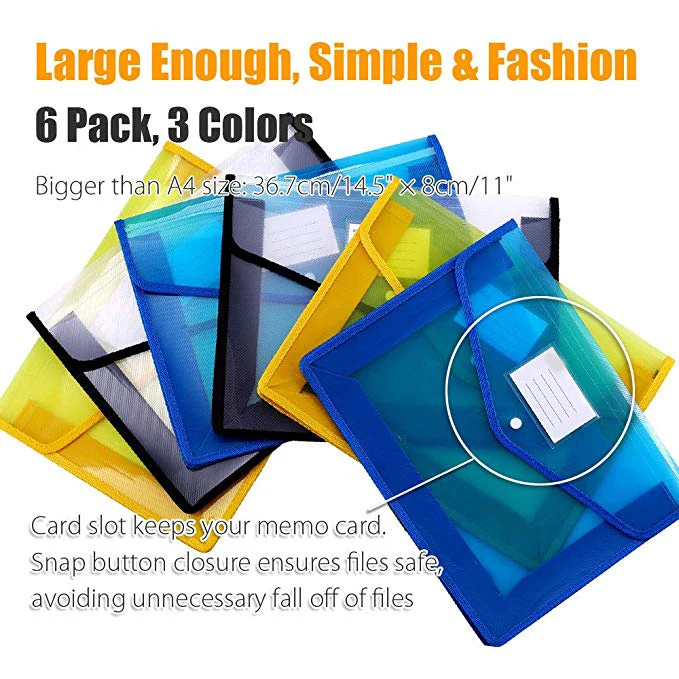 Plastic Envelope File Folders With Snap Closure Clear File Wallet 2.8