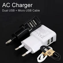 Dual 2 Ports EU Plug USB Charger Adapter For Samsung/Xiaomi Mi5/Meizu Or V8 Micro USB Cable, 5.2V 2A Charging Wall Power Travel