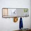 Wholesale antique large wall hanging black metal frame entry mirror with hooks for home bathroom living room decoration