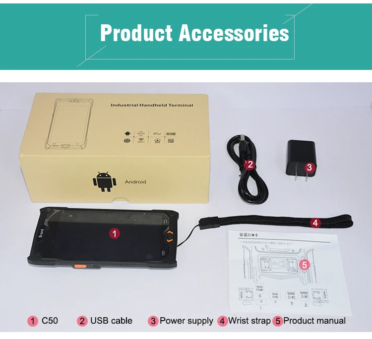 Courier IP67 RFID Reader Smartphone Mobile Android Handheld PDA With SDK C50