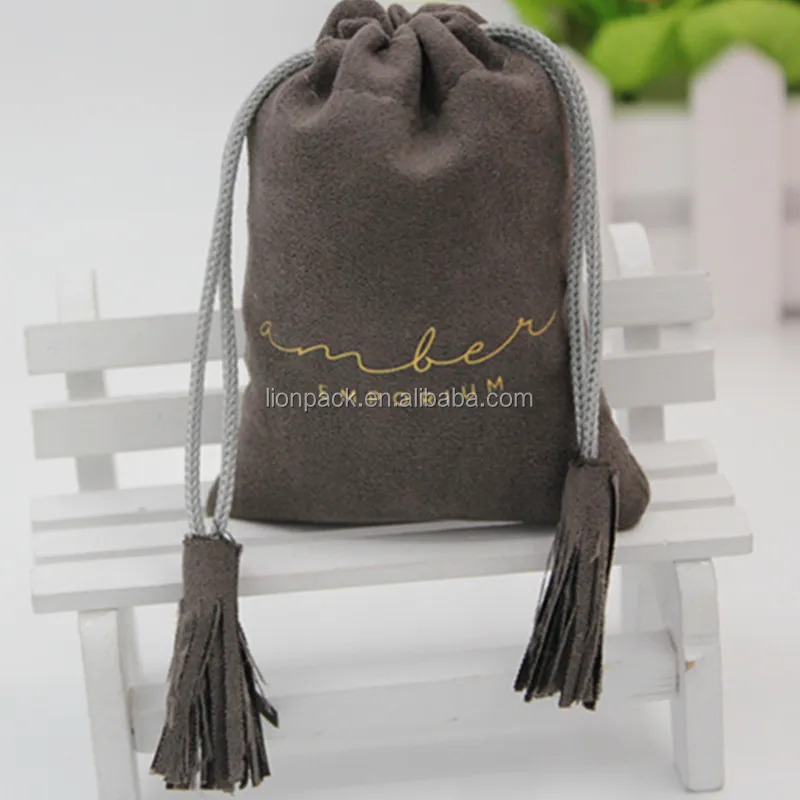 Wholesale Custom Drawstring Faux Suede Jewelry Pouches With Tassels