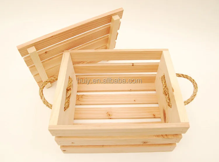Custom Made Pine Wood Crates Unfinished Wooden Crate With Rope Handle Buy Wood Fruit Crates