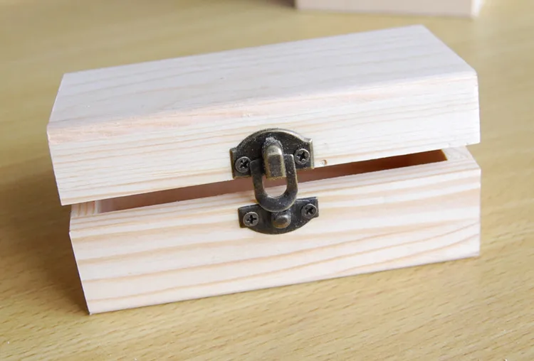 Mini Wood Craft Box 4 Inch Unfinished Pine Wood Box For School Painting