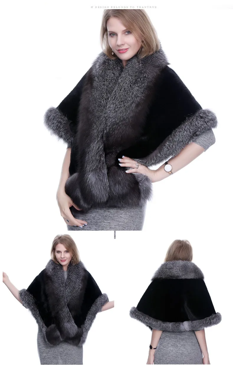 New Style Fashion Real Mink Fur Shawl With Fox Fur Trim - Buy Knitted ...