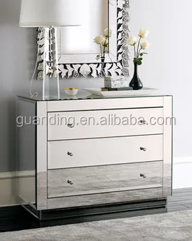 Modern Mirrored Bedside Chest Mirrored Nightstand Bedroom 3 Drawer