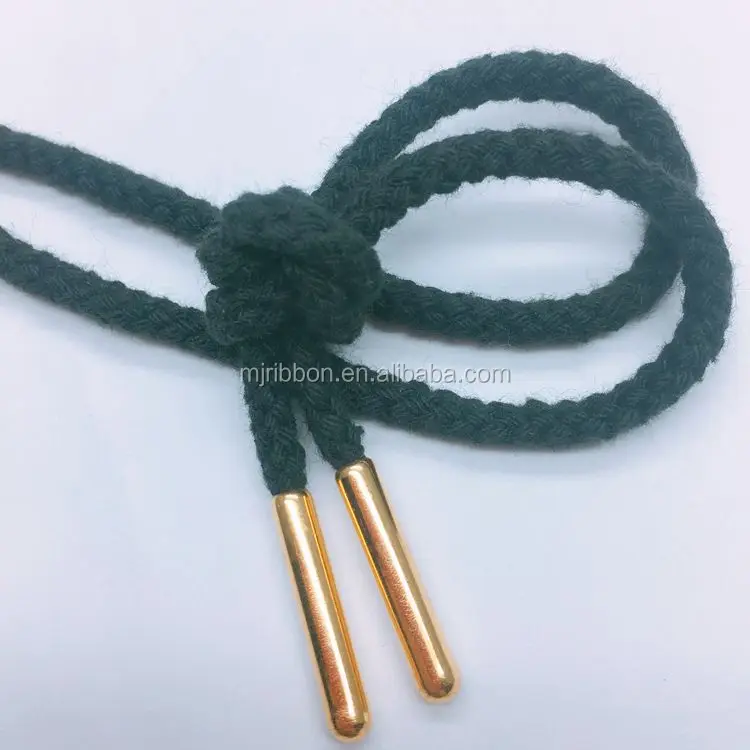 3mm Black Cotton Drawstring Cord For Bag,Drawcord With Gold Custom Tips