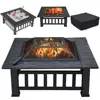 Outdoor Metal Square Firepit Table Backyard Patio Garden Stove Wood Burning Fire Pit with Spark Screen, Log Poker and Cover