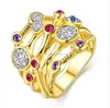 18k rose gold plated copper antique Elvis twig colorful Glaring bright cz finger ring