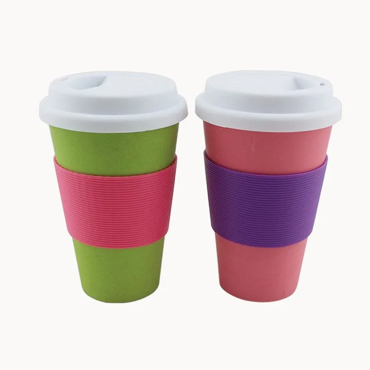 Eco- Friendly Bamboo Fiber Coffee Cup Water Bottles With Silicone Sleeves