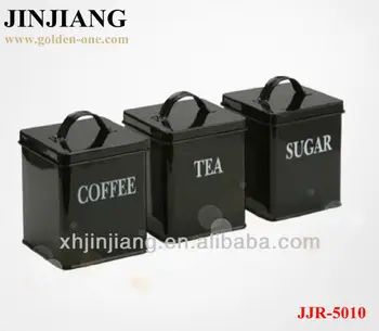 3pcs Black Red Spray Square Iron Tin Canister Set Tea Coffee 3pcs Black Red Spray Square Iron Tin Canister Set Tea Coffee Sugar Jars