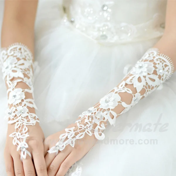 Gants Mariage New Lace Bridal Gloves White Ivory Wrist Length