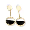 Round cake half ring statement earrings, black rubber women earrings, retro simple style temperament long korean earrings