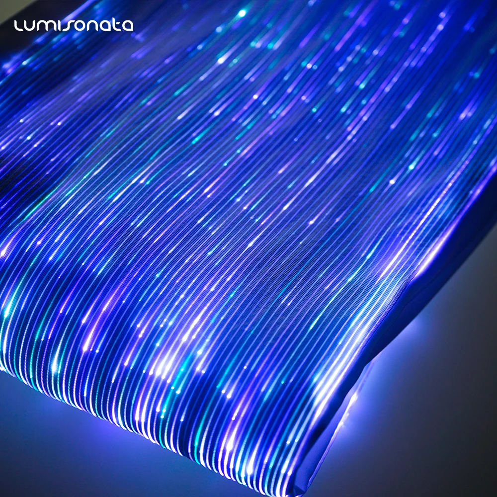 Light Up High Tech Led Optic Fiber Dress Luminous 7 Color Fabric For