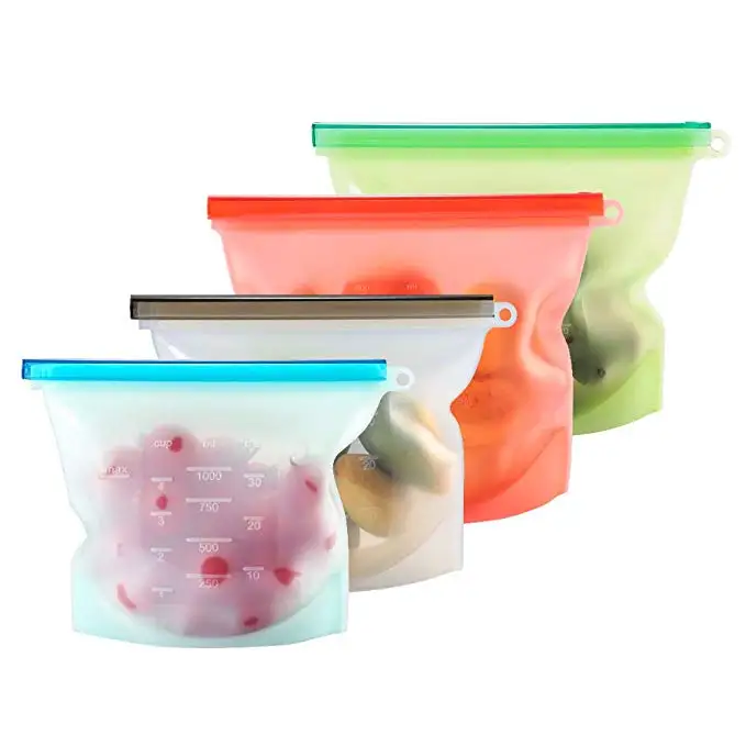 Wholesale Fda Approved Reusable 4 Pack Silicone Food Storage Bag Set ...