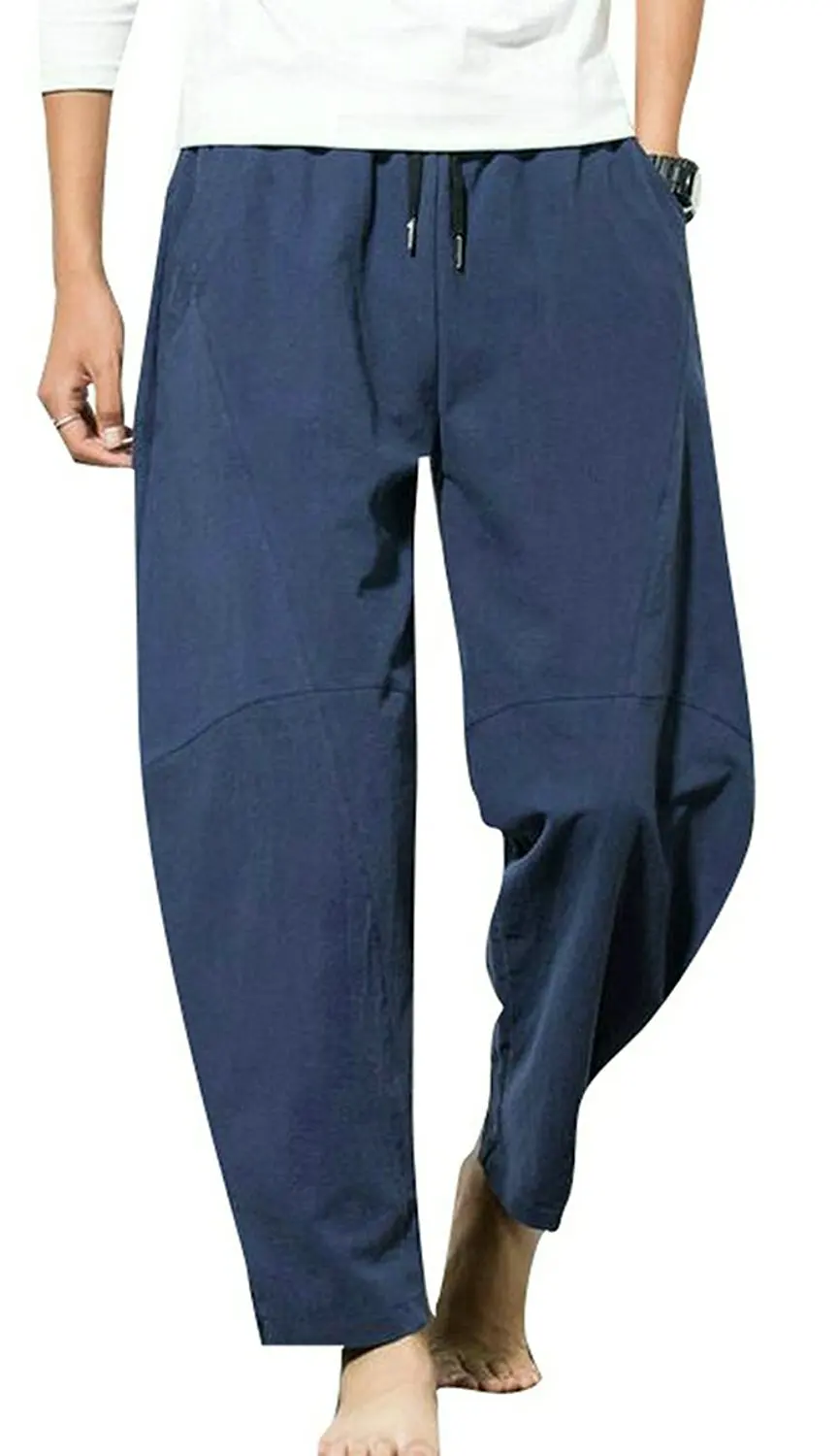 Etecredpow Mens Ethnic Style Print Elastic Waist Drawstring Long Harem Pants
