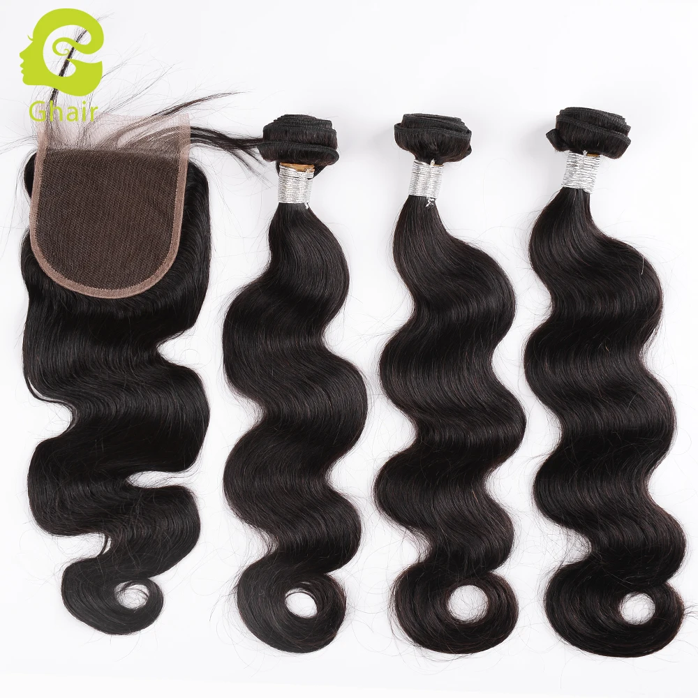 Human hair 3 bundles with closure body wave