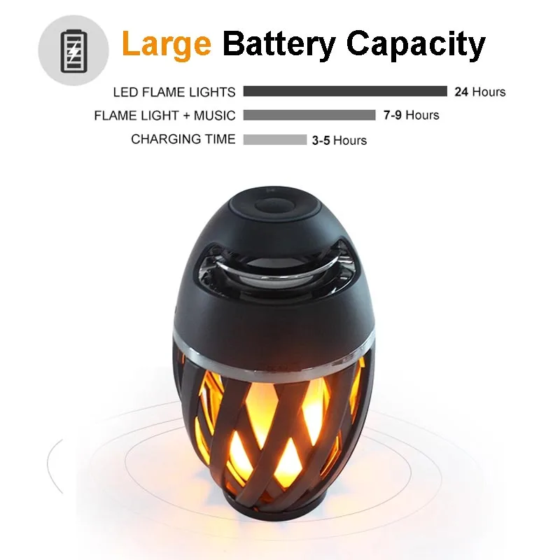 LED Flame Speaker, Wireless 5W 4 ohm Bass 8 Hours wireless speakers with lights TWS Table Lamp Outdoor Portable Speakers