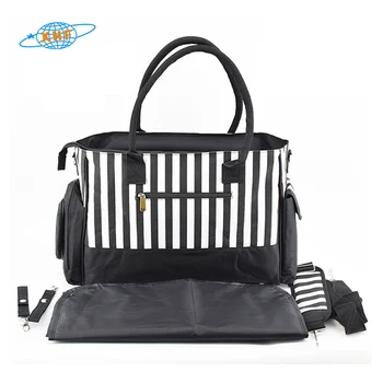 black and white striped diaper bag backpack