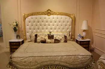 European Concise Gold And White Wood Carved Bedroom Furniture Set European Concise Gold And White Wood Carved Bedroom Furniture Set Roman Style Leather Bed