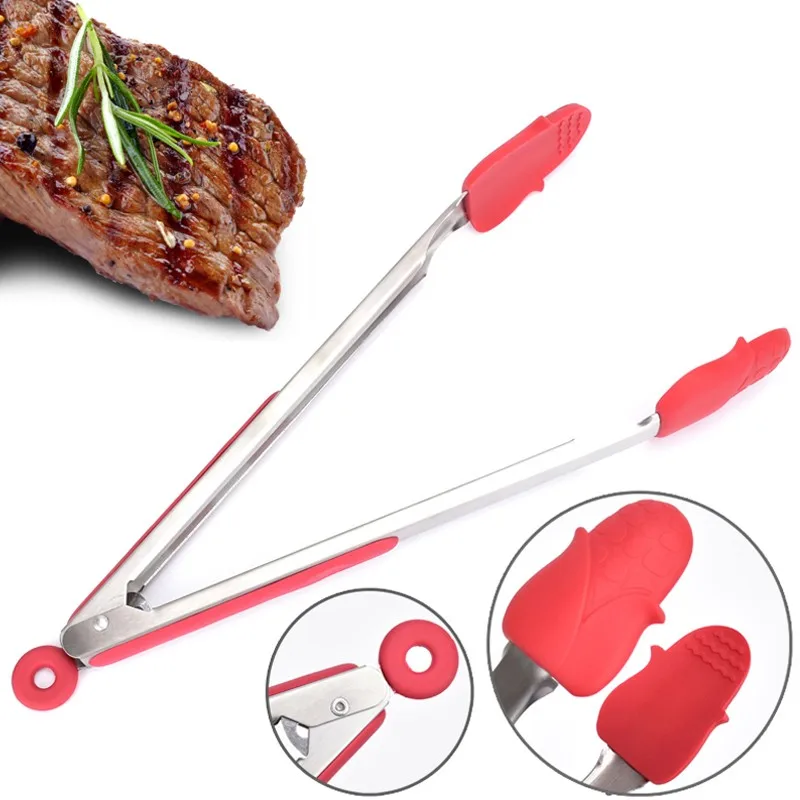 Food Grade Red Silicone Kitchen Tongs Bbq Grill Silicone Food Tongs