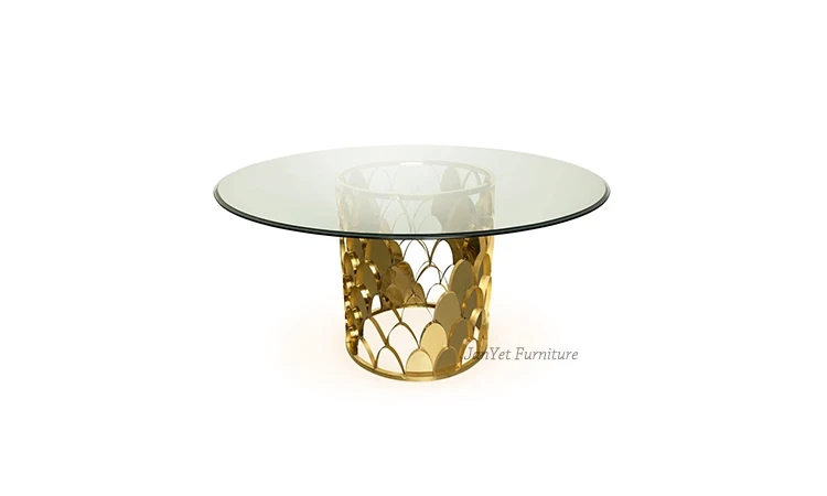 Hot sale simple dining room glass modern gold scale lowes round table top