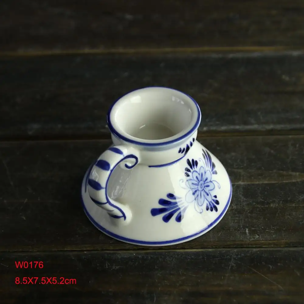 ceramic blue and white stoneware candle holder