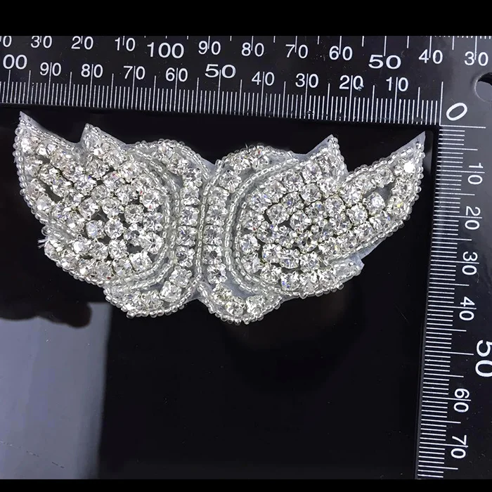 Bridal dress hot fix rhinestone applique, rhinestone beaded iron on patches for dance dress