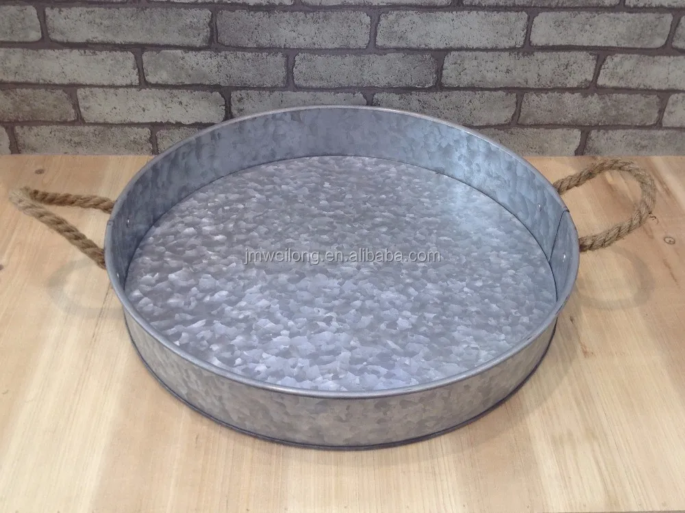 Essential Home Aged Galvanized Metal Serving Tray With Rope Handle Aged Galvanized Metal Serving Tray