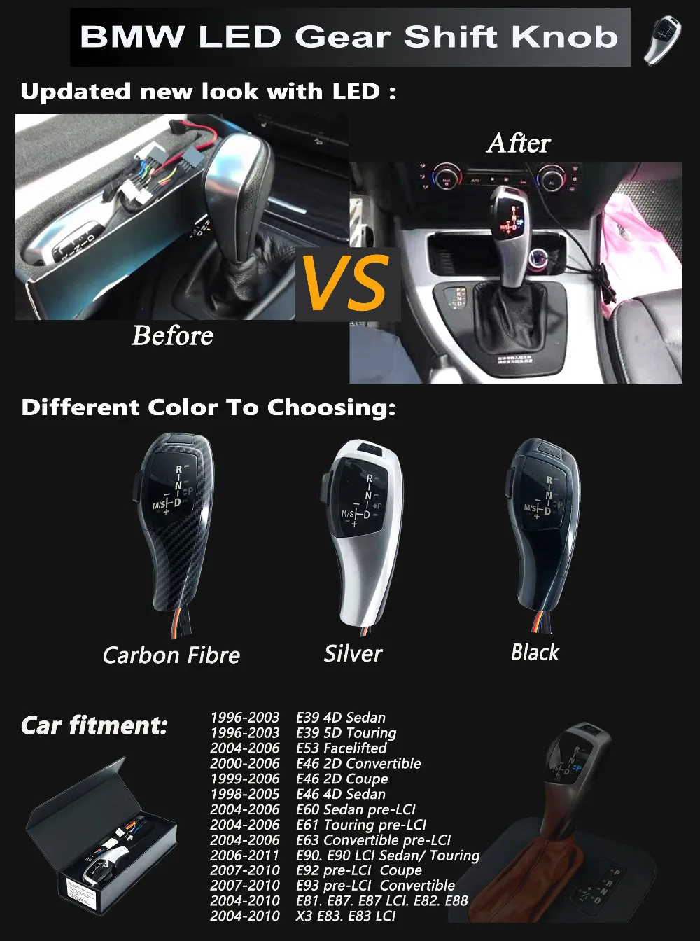 Black Color Green Idicator Light Led Gear Shift Knobs For Bmw E90 E92