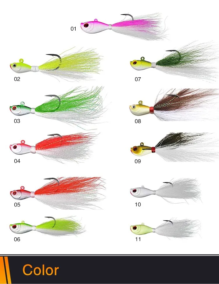 Bucktail Jigs Saltwater Hair Jigs Head Flukes Fishing Lures Assorted