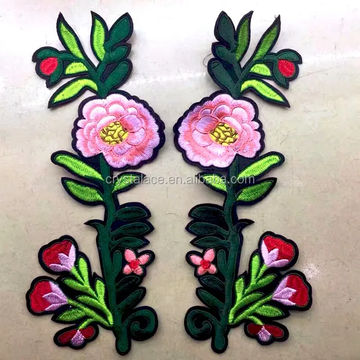 Flower design embroidery iron on patch, hot fix embroidery applique