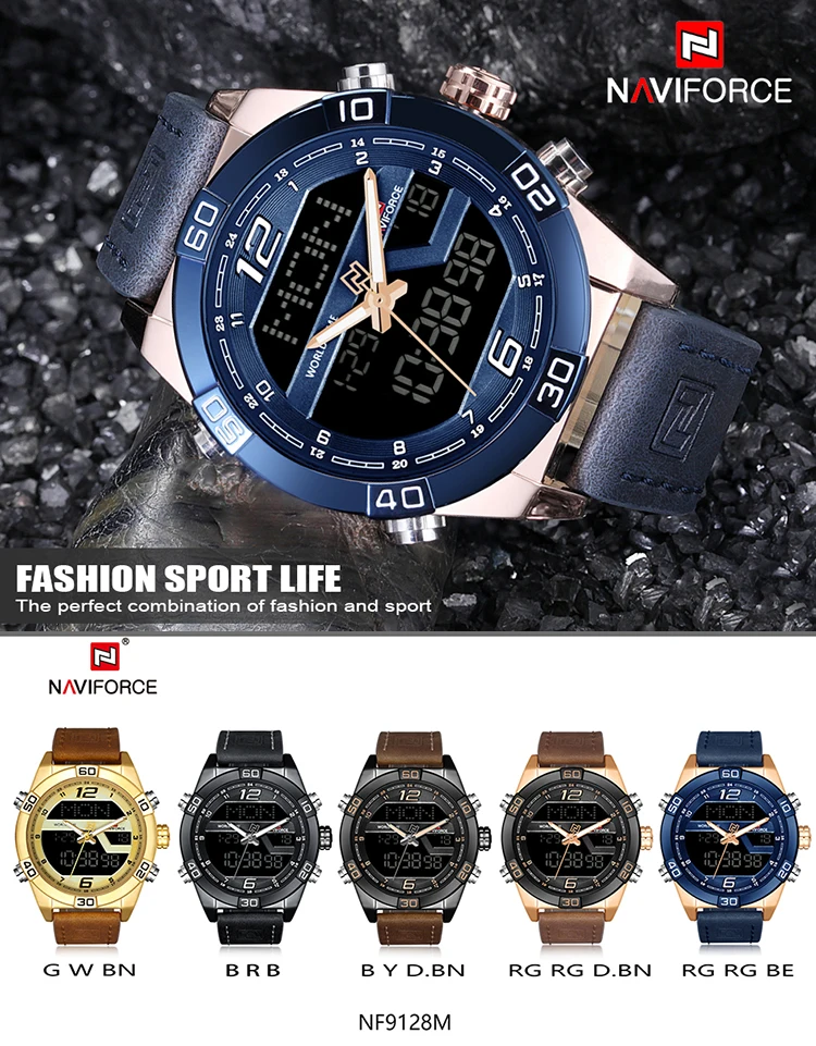 Naviforce 9128 Luxury Brand Men Fashion Sport Watches Men's Water 