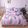 4 Piece Plain Bed Sheet Set Cotton Pink Leaves Bedding Set