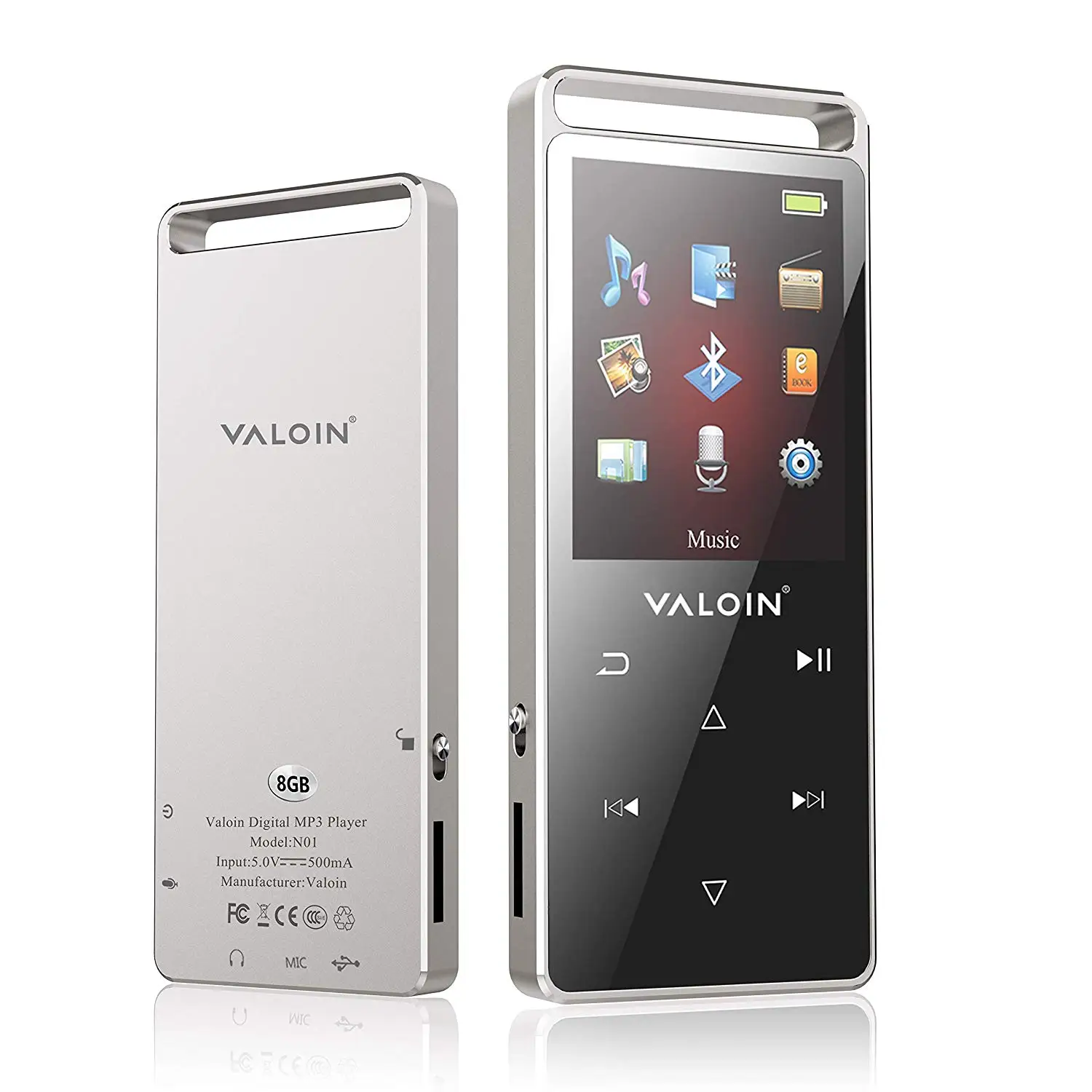 Valoin Bluetooth 4.0 MP3 Music Player,8G Lossless Sound Music Player Multifunction Bluetooth MP3 Player with Pedometer,Touch Buttons