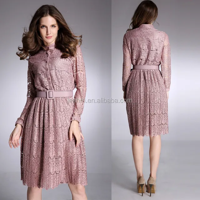 round neck fashion women peplum lace dresses lady with ruffles