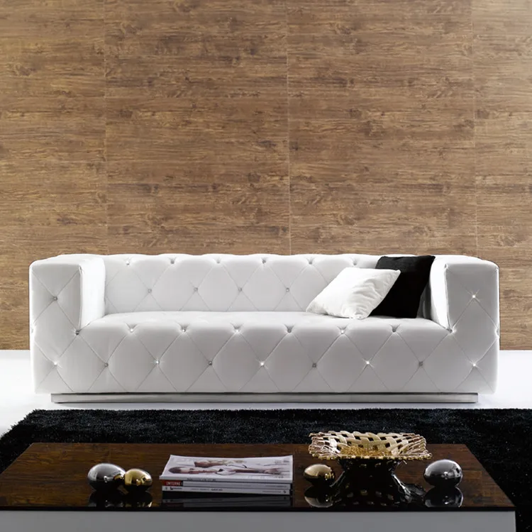 Modern White Leather Sofa Crystal Button Tufted Sofa Buy Sofa