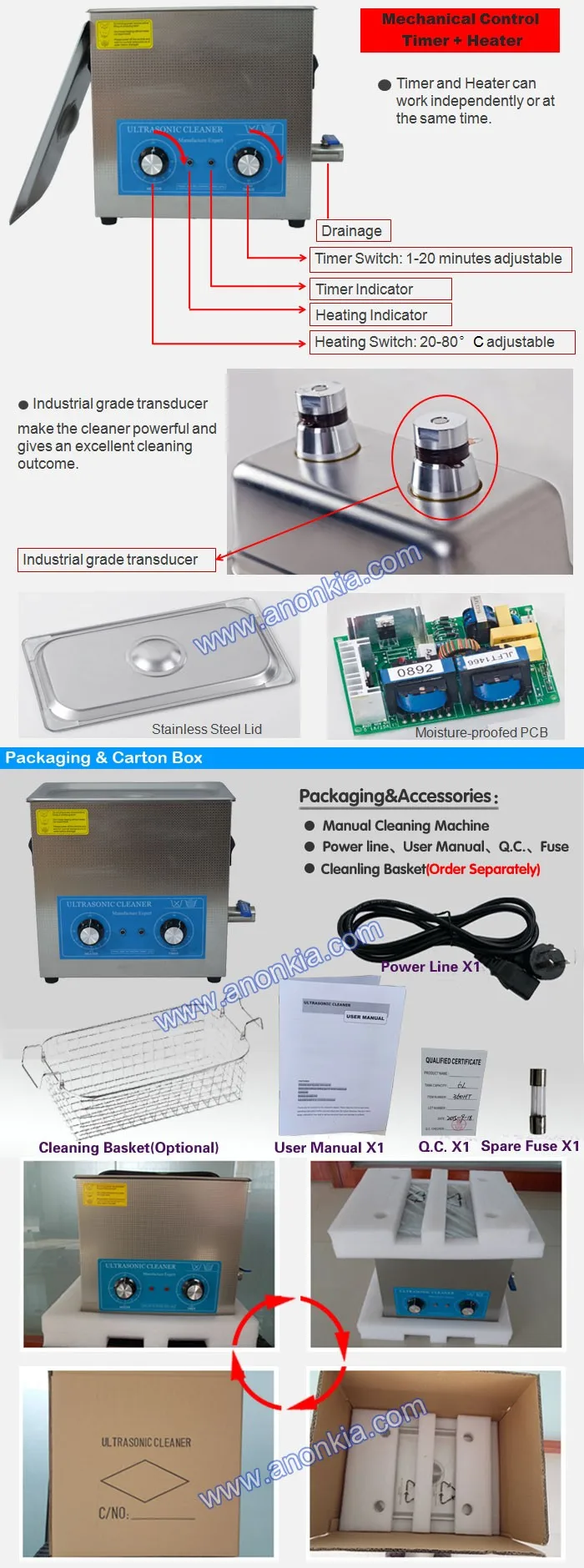 6L stainless steel sonicator bath ultrasonic cleaner