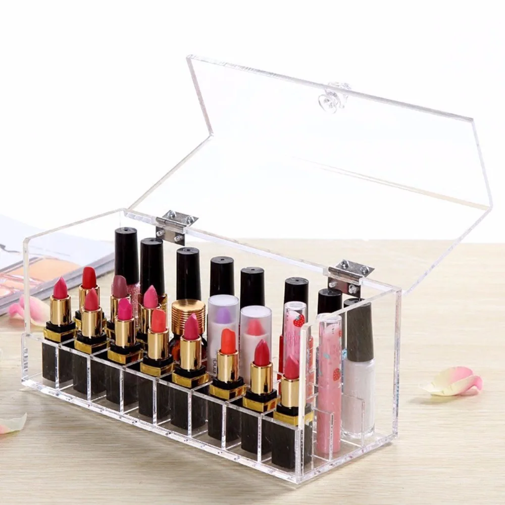 Metal Hinge Countertop Cosmetic Organizer 24holder Custom Acrylic