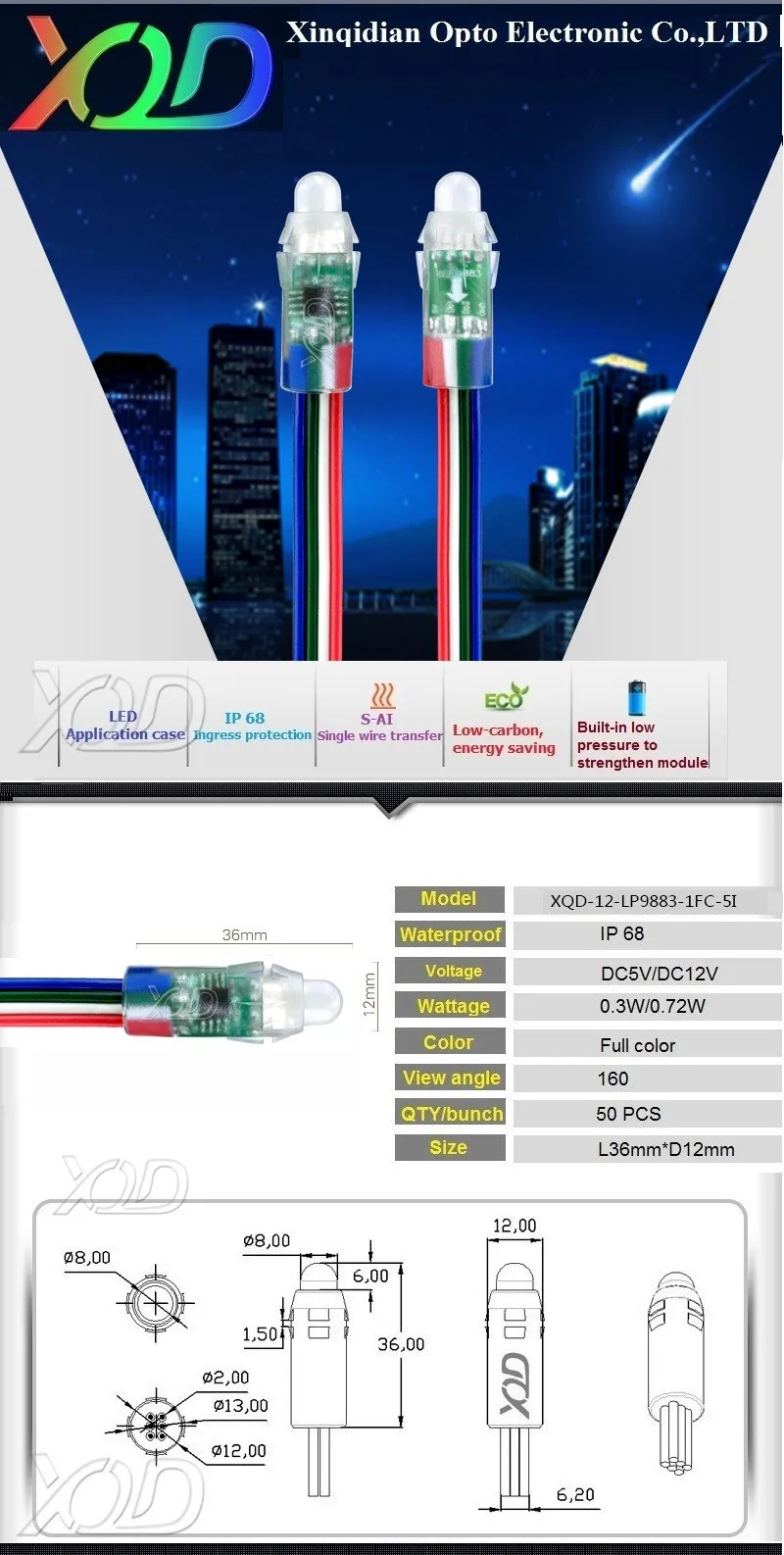 Wholesale Addressable WS2811 LED Pixel Digital Diffuse 12mm RGB Light P68 5V 12V