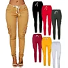 Fall Casual Work Tie Elastic Women Trousers Jogger Long Pants With Pockets YY10262