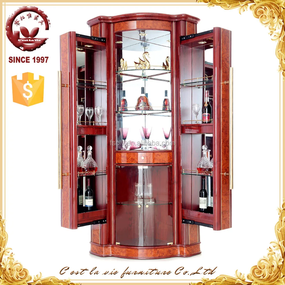 Modernes design wohnzimmer große mdf freistehende ecke vitrine mit glastür
