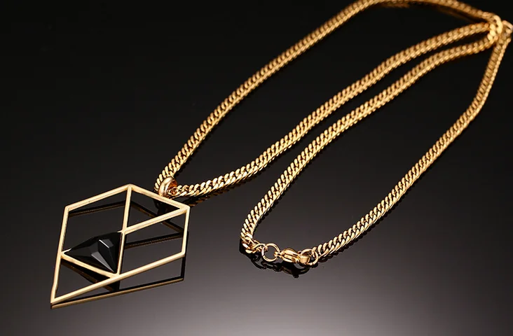 承芬个性几何黑珠项链wish珠宝女士钛钢项链吊坠金项链